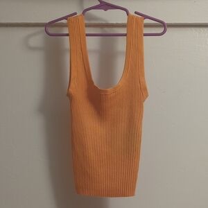 Divided Orange Ribbed Scoop Tank Top